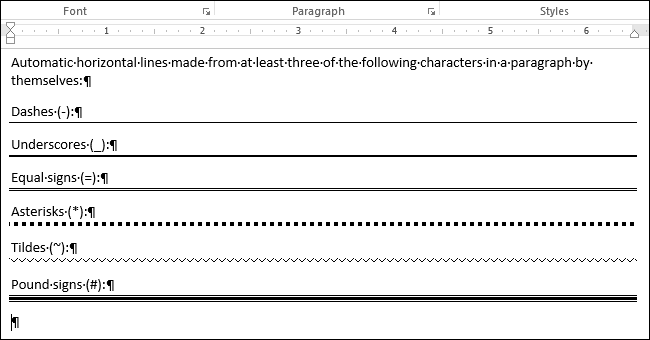 How not to insert automatically generated horizontal lines in Word