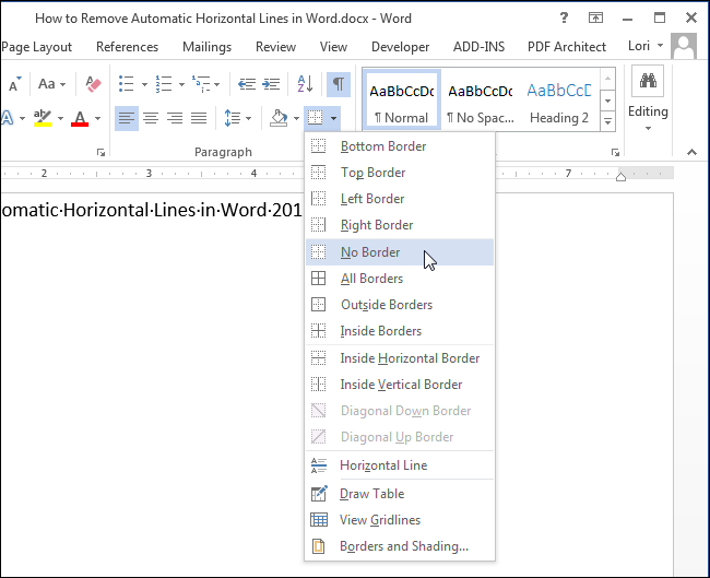 How not to insert automatically generated horizontal lines in Word