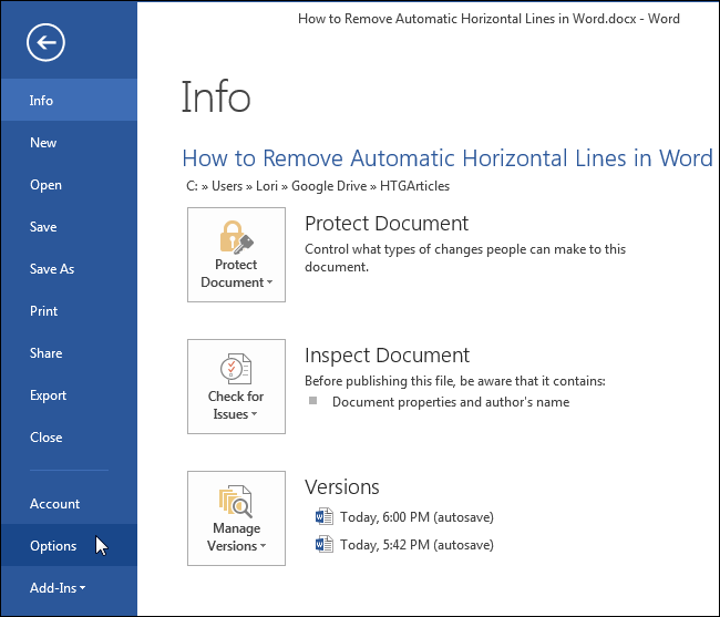 How not to insert automatically generated horizontal lines in Word