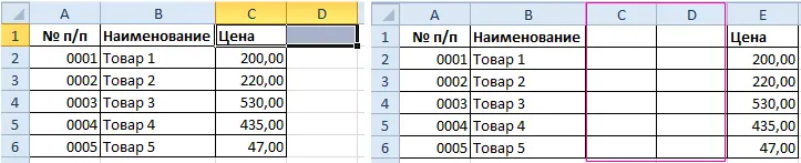 How to add a column in Excel. Adding a new column, 2 columns and a column at the end of the table