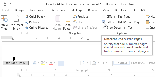 How to add a header or footer to a Word document