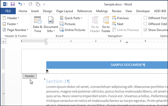 How to add a header or footer to a Word document