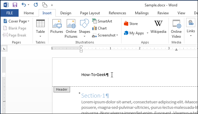 How to add a header or footer to a Word document