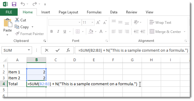 How to add a note to a formula or cell in Excel 2013