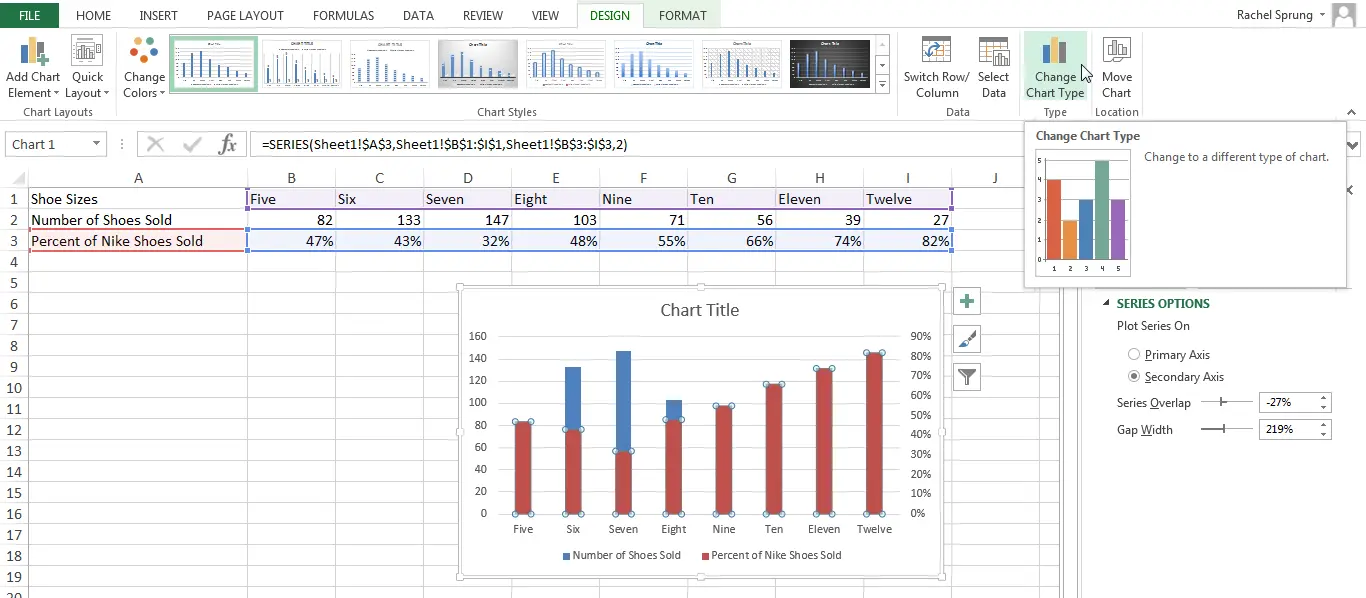 How to add a secondary axis to a chart in Excel