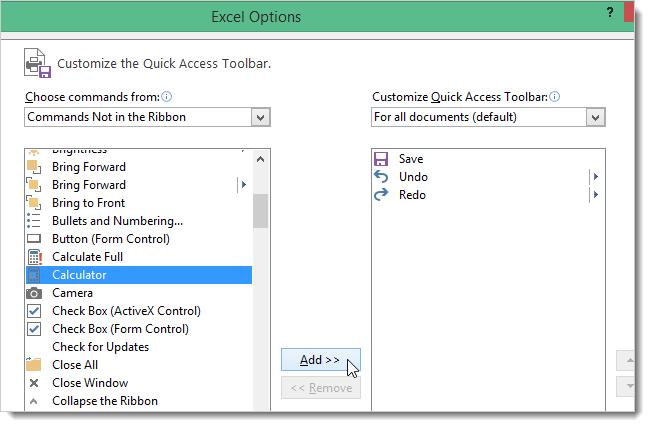 How to Add a Windows Calculator to the Quick Access Toolbar in Excel 2013