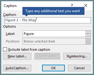 How to add and remove custom captions for picture titles in Word 2013