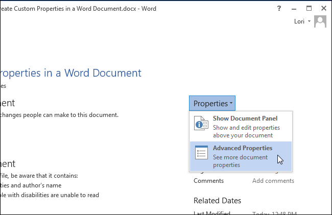 How to add custom properties to a Word document