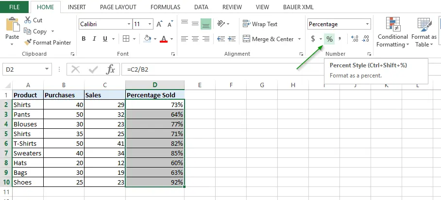 如何在 Excel 中為數字添加百分比。 公式，手動，添加到整個列