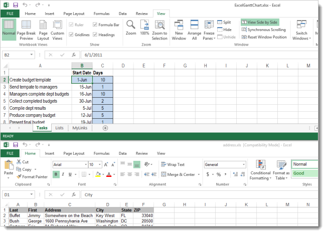 How to arrange Excel 2013 files side by side in different windows