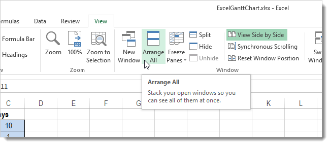 How to arrange Excel 2013 files side by side in different windows