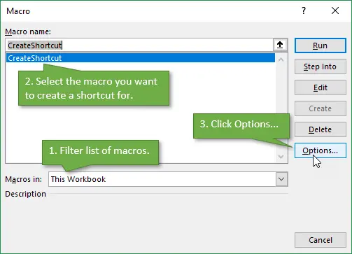 How to assign a keyboard shortcut to a macro in Excel