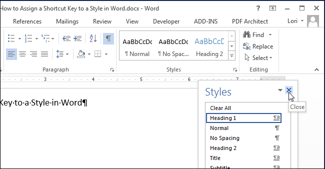 How to assign a keyboard shortcut to apply a style in Word