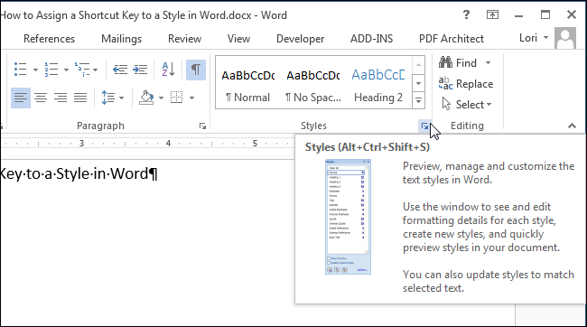 How to assign a keyboard shortcut to apply a style in Word