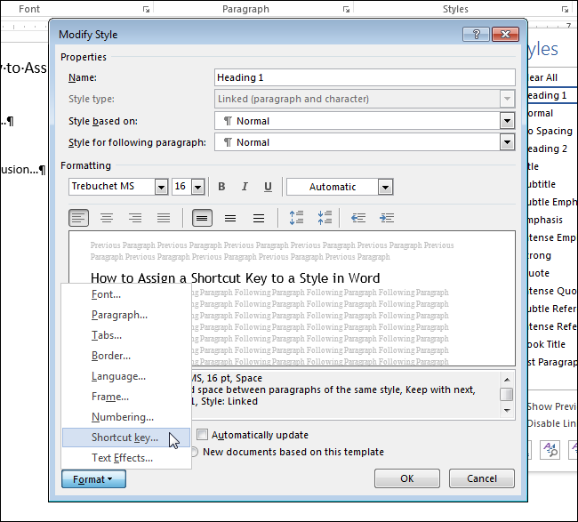How to assign a keyboard shortcut to apply a style in Word