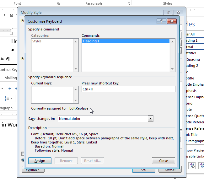 How to assign a keyboard shortcut to apply a style in Word