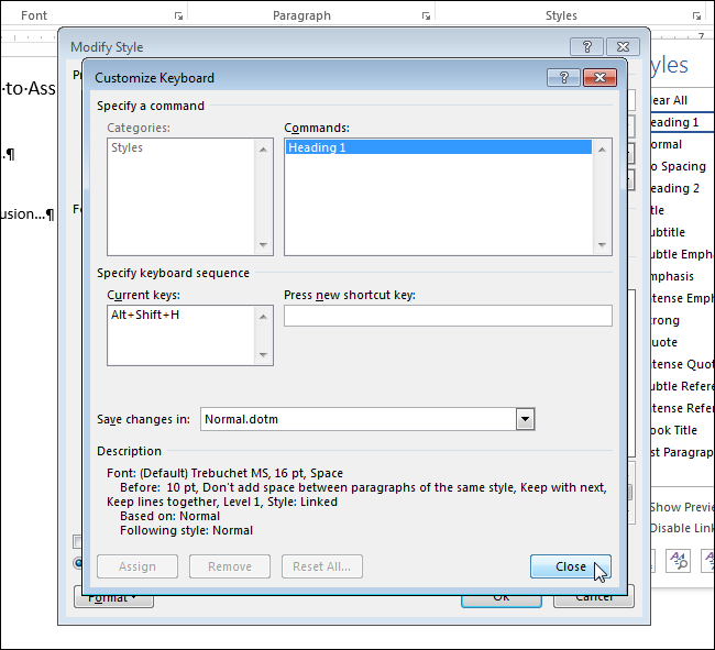 How to assign a keyboard shortcut to apply a style in Word