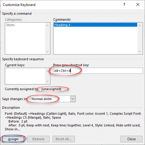 How to assign a keyboard shortcut to apply a style in Word