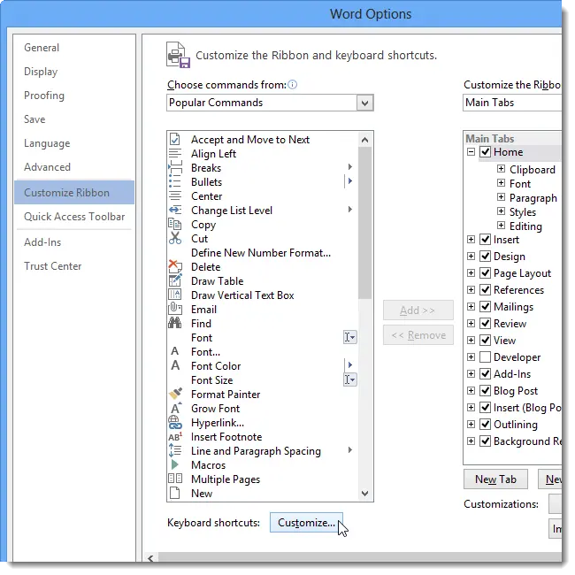 How to assign keyboard shortcuts to Word commands