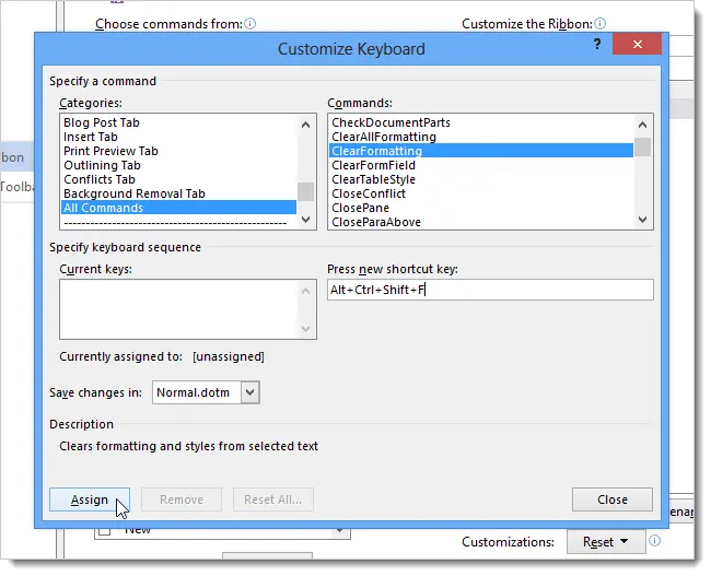 How to assign keyboard shortcuts to Word commands