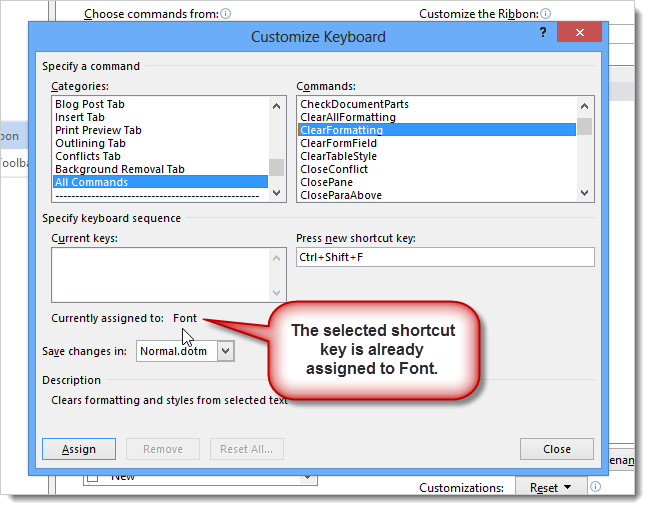 How to assign keyboard shortcuts to Word commands