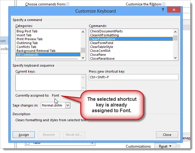 How to assign keyboard shortcuts to Word commands