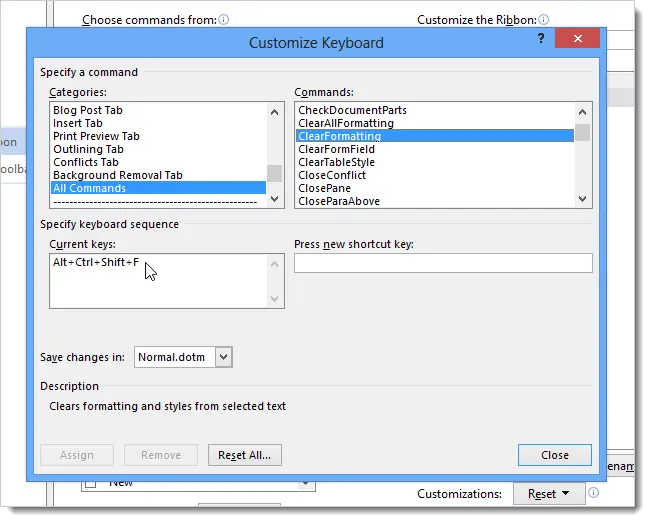 How to assign keyboard shortcuts to Word commands