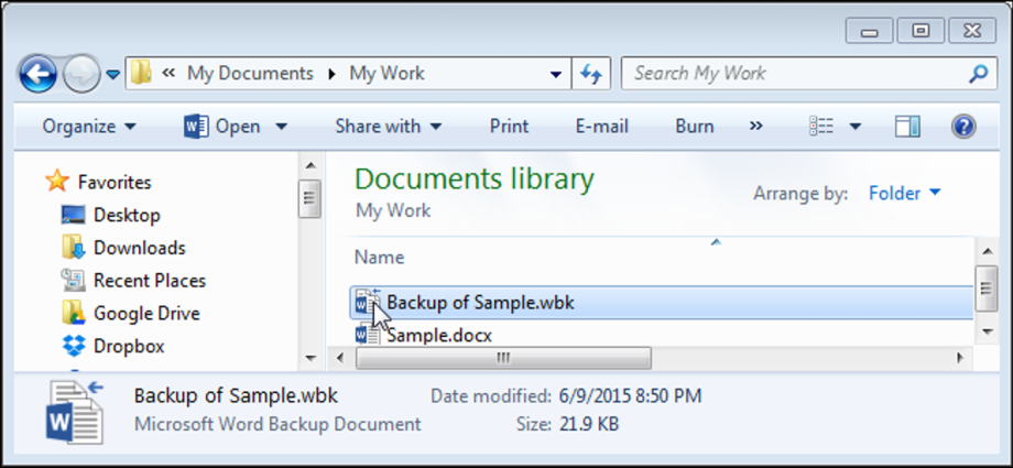 How to automatically create a backup in Word when you save a document