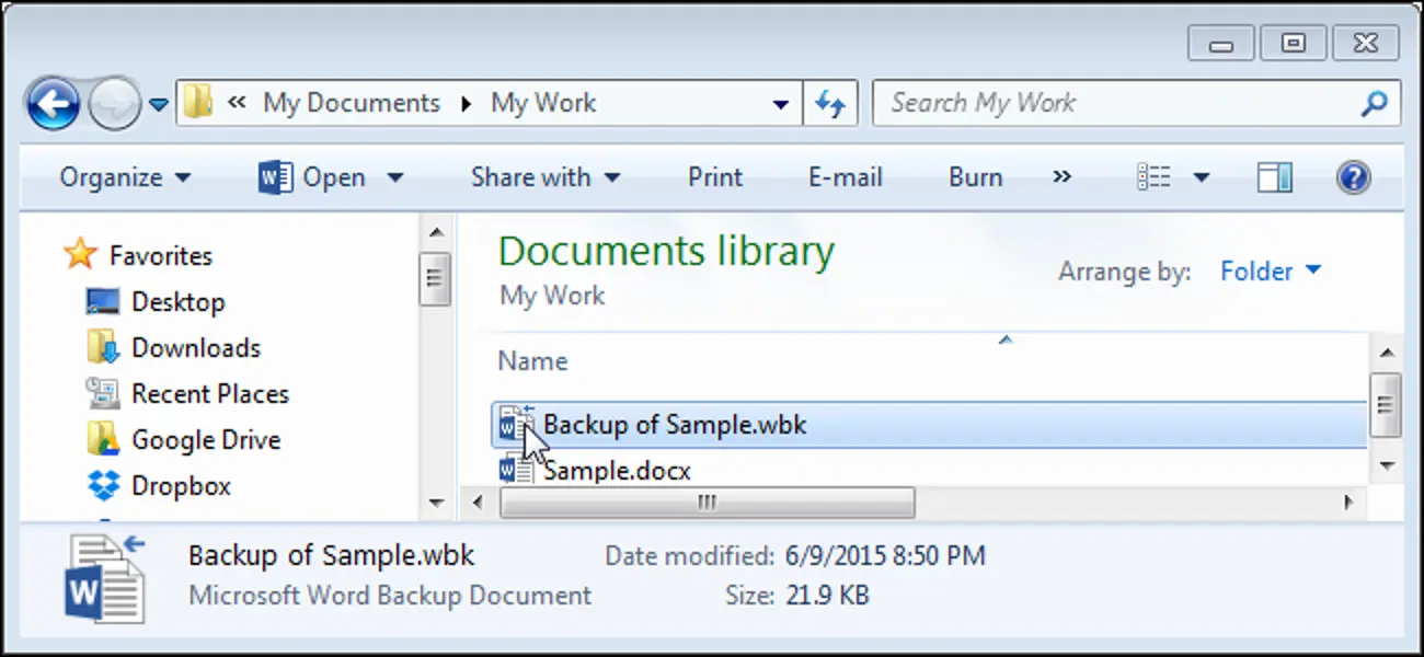 How to automatically create a backup in Word when you save a document