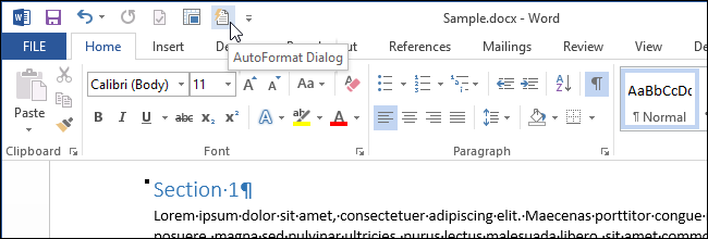 How to automatically format an existing document in Word 2013