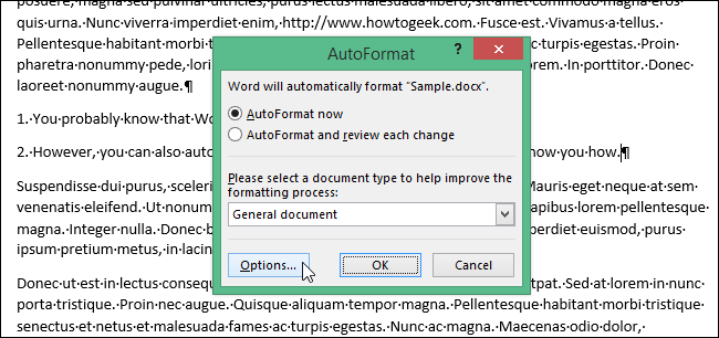 How to automatically format an existing document in Word 2013