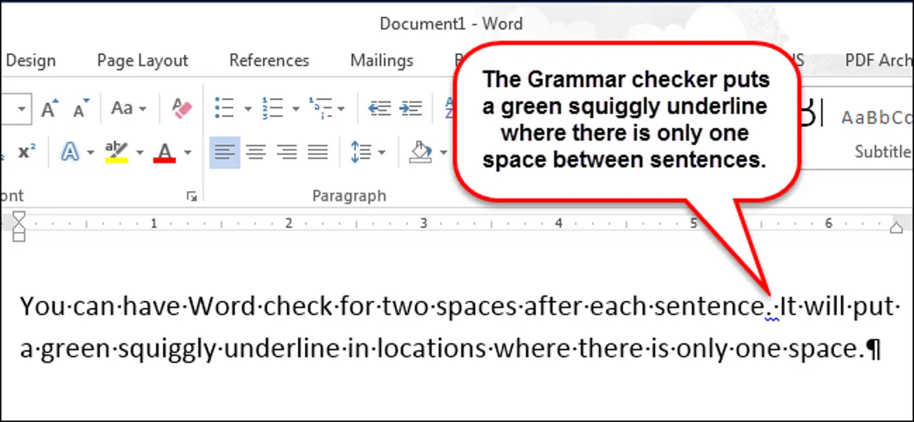 How to automatically insert two spaces after a dot in Word 2013