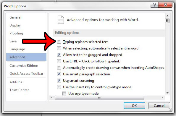 Hur du undviker att radera markerad text när du skriver i Word 2013