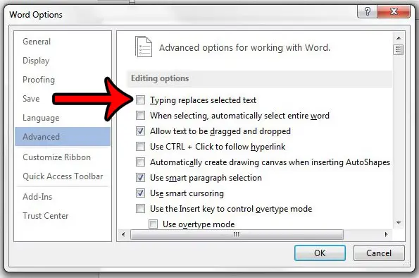 How to avoid deleting selected text while typing in Word 2013