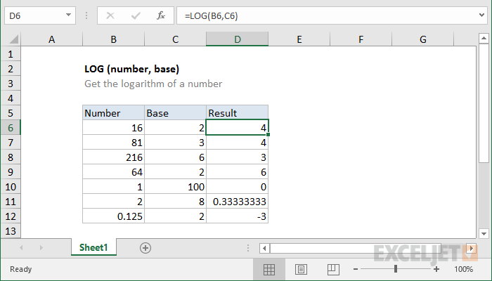 How to calculate logarithm in Excel using LOG function