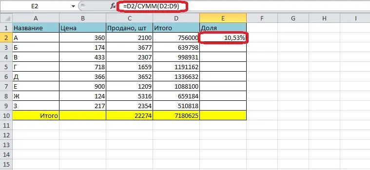 How to calculate percentage of a number in Excel. How to calculate share in excel