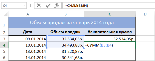 How to calculate the cumulative amount in Excel?