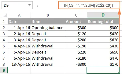 How to calculate the cumulative amount in Excel?