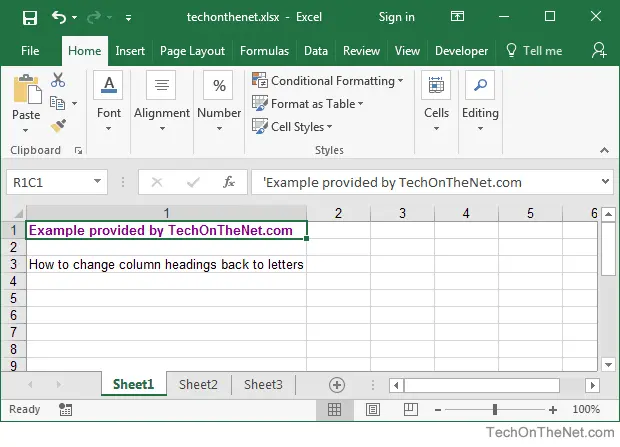 How to change column names from numbers to letters in Excel