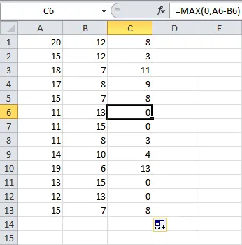 How to change negative numbers to zeros in Excel