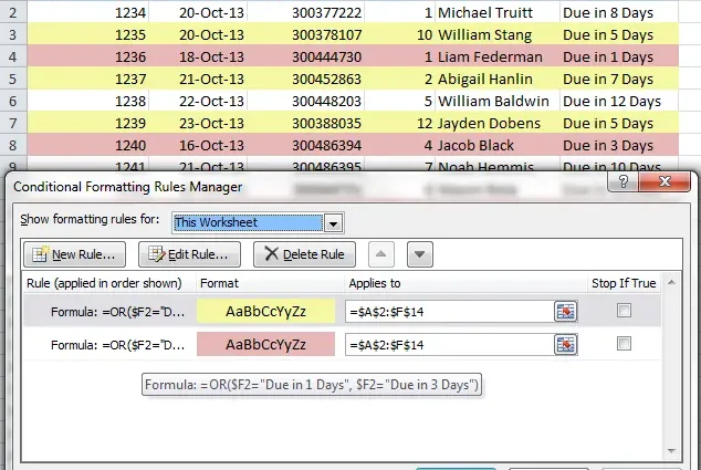 How to change row color in Excel by condition, depending on conditions