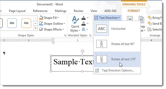 How to change text direction in Word 2013