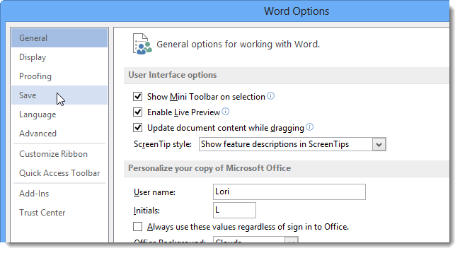 How to change the autosave interval in Word 2013