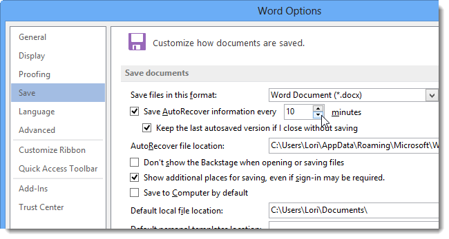 How to change the autosave interval in Word 2013