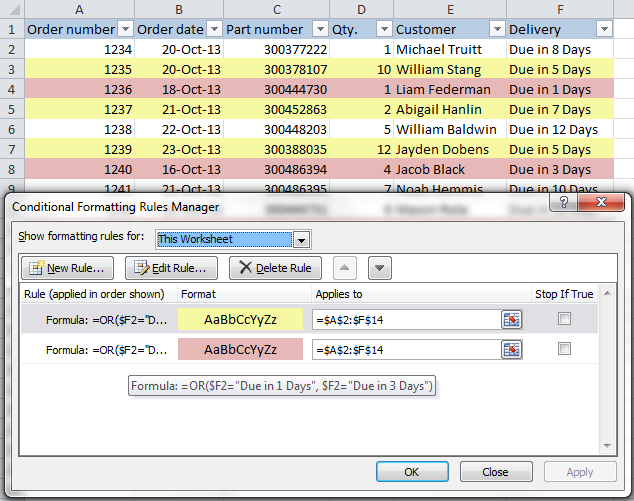 How to change the color of a row in Excel depending on the value in a cell