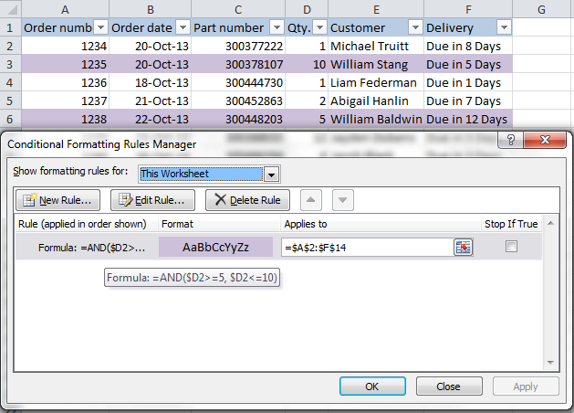 How to change the color of a row in Excel depending on the value in a cell