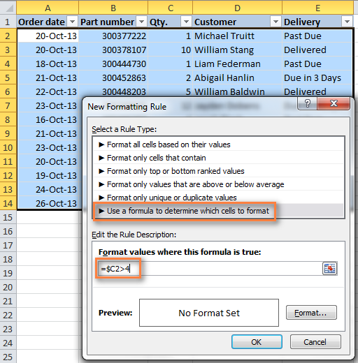 How to change the color of a row in Excel depending on the value in a cell