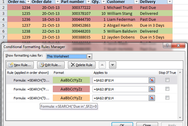 How to change the color of a row in Excel depending on the value in a cell