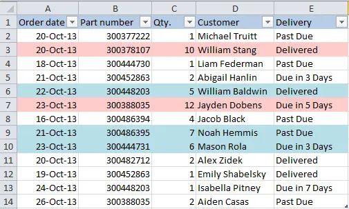 How to change the color of a row in Excel depending on the value in a cell