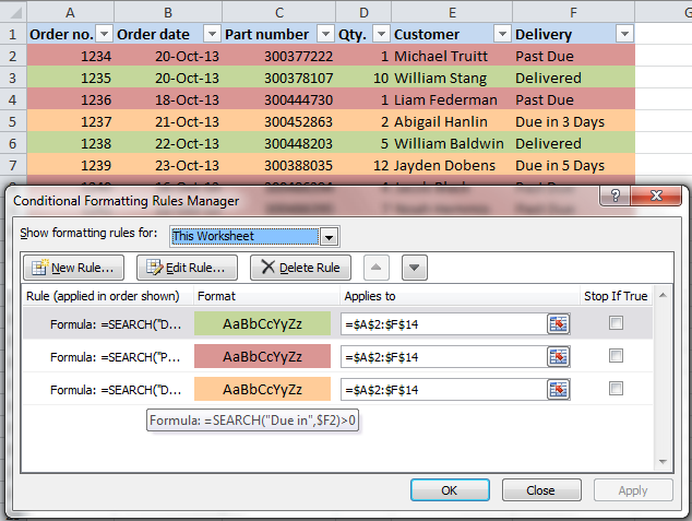 How to change the color of a row in Excel depending on the value in a cell